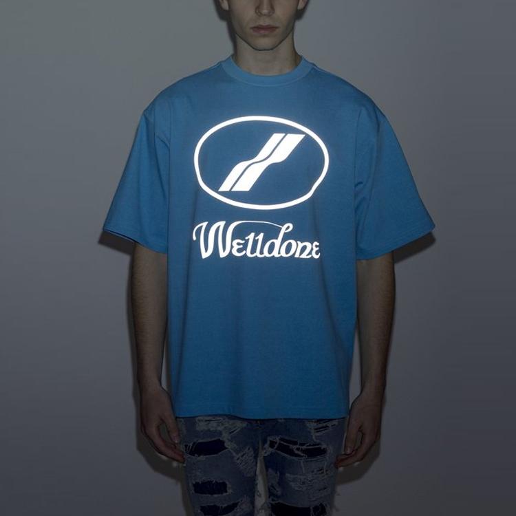 WE11DONE Reflective Letter Logo Print Cotton Crew Neck Streetwear T-Shirt Unisex T-Shirts Blue WD-TP5-19-930-BL