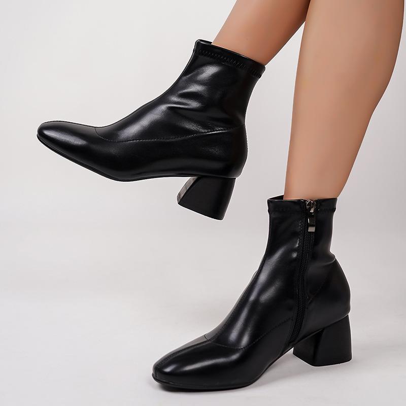 

Осень и зима новые оригинальные одинарные модные универсальные простые удобные толстый каблук эластичные ботинки тонкие ботинки женские короткие ботинки 41