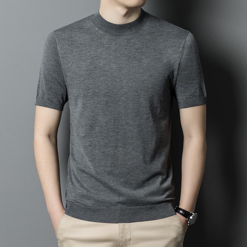 New Autumn Semi-turtleneck Knitted Short-sleeved Sweater Men's Business Fashion Casual Half-sleeved Wool Bottoming Shirt Men's Clothing