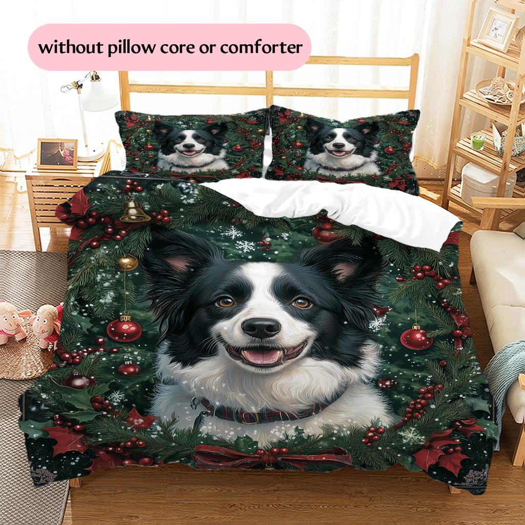 Border Collie Pattern Bedding Home Decoration Birthday Gift (1 * duvet cover + 2 * pillowcase, without core)