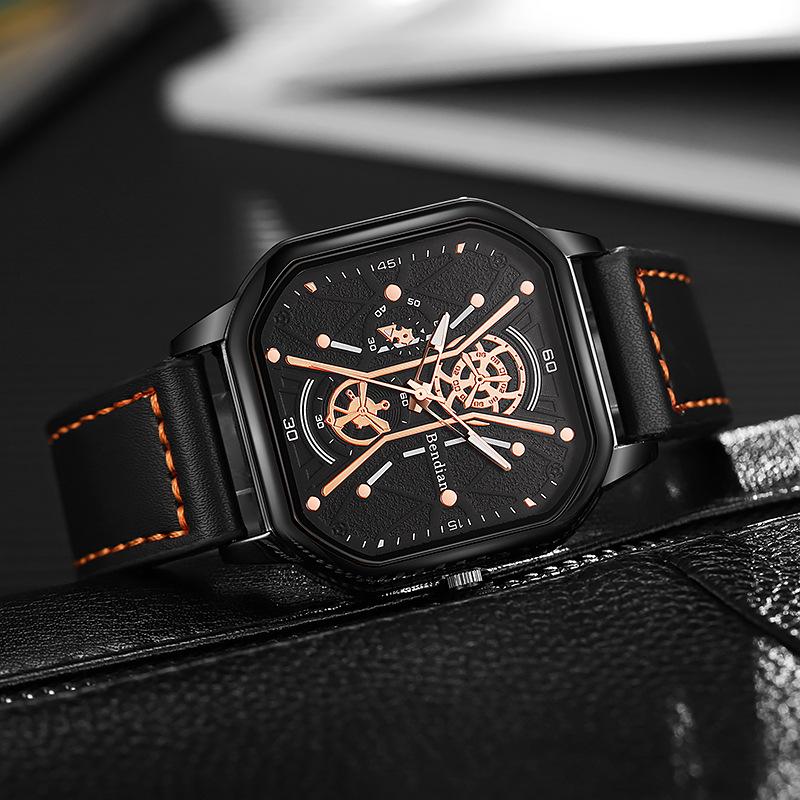 Fashion Square Big Dial Men Watches Luxury Leather Strap Sport Quartz Watch Casual Man Wristwatch Clock Gifts Montre Homme