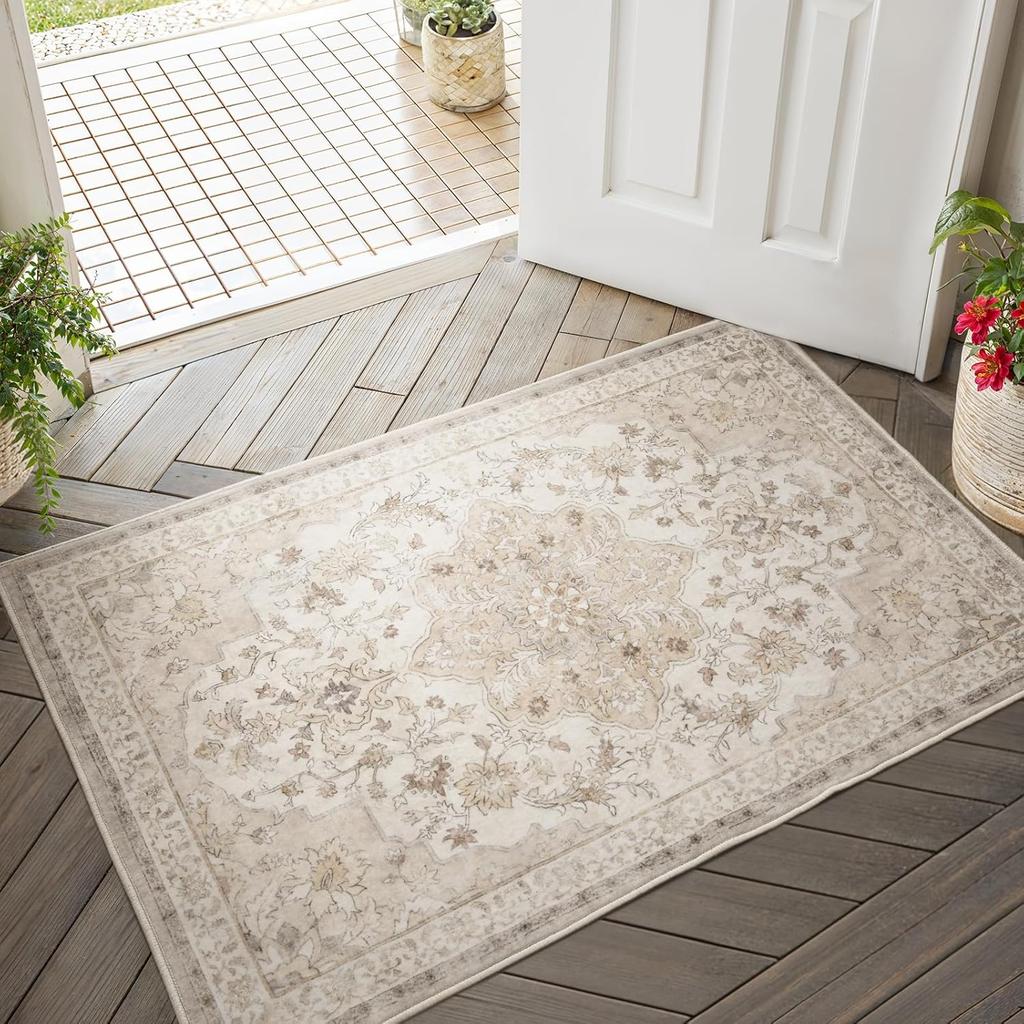 Bohemian Style Carpet with Retro Printed Anti Slip Floor Mat Elegant Artistic Door Mat Suitable for Sofas Entryways Bedrooms