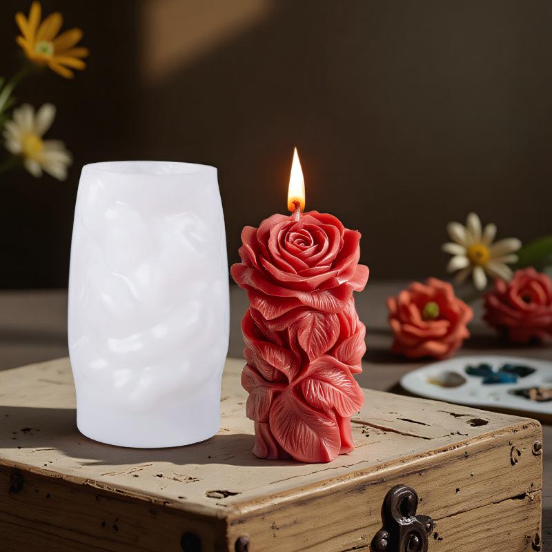3D Rosen Säulenkerze Silikonform DIY Geometrische Blume Säulenkerze Gipsornamentform Hochzeitsdeko