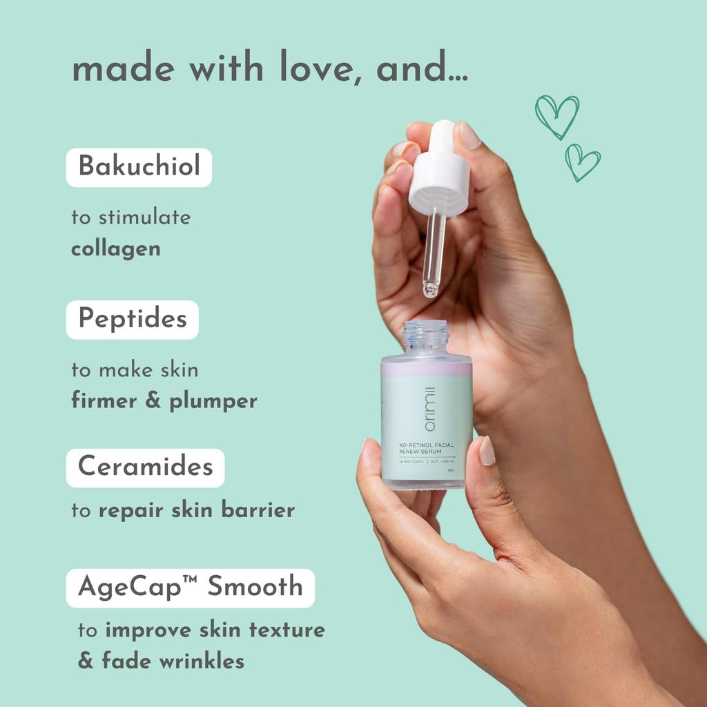 Orimii No Retinol Face Serum with 1% Bakuchiol 30ml | Anti Ageing Oil Serum To Reduce Wrinkles & Fine Lines