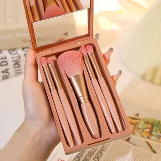 5Pcs/Set Women Makeup Brush Kit with Mirror Storage Box Professional Synthetic Eye Shadow Blush Foundations Concealer Blending Cosmetic Brush
