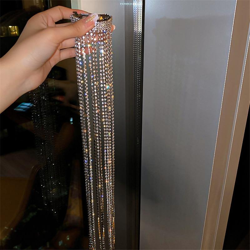 Faylisvow Shine Full Rhinestone Hairpins for Women Bijoux Long Tassel Crystal Hair Accessories Wedding Banquet Jewelry