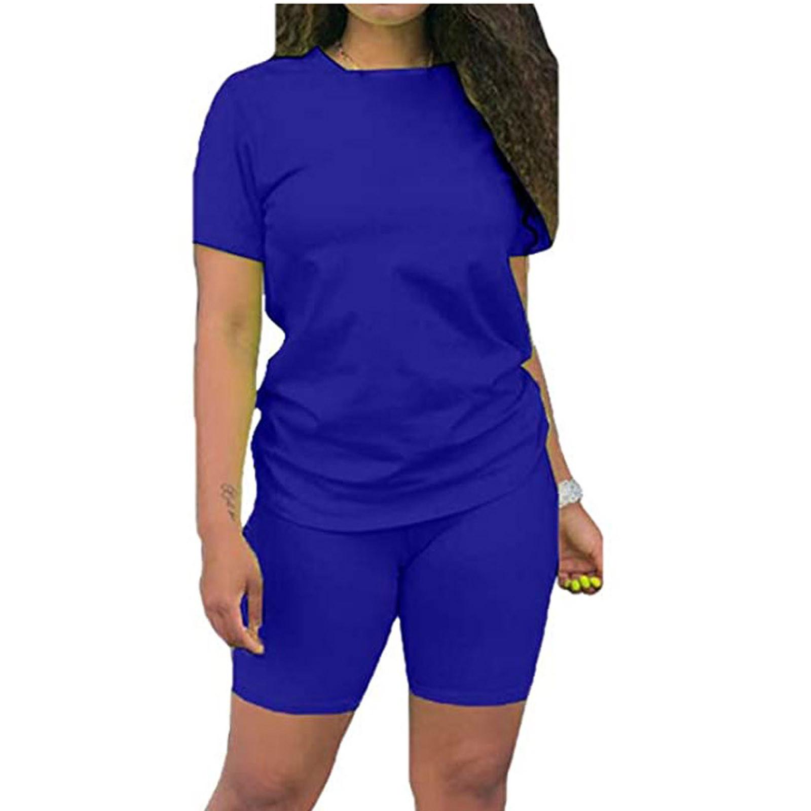 

Женский повседневный спортивный однотонный костюм из 2 предметов, комплект из топа и брюк с короткими рукавами XXXXL синий