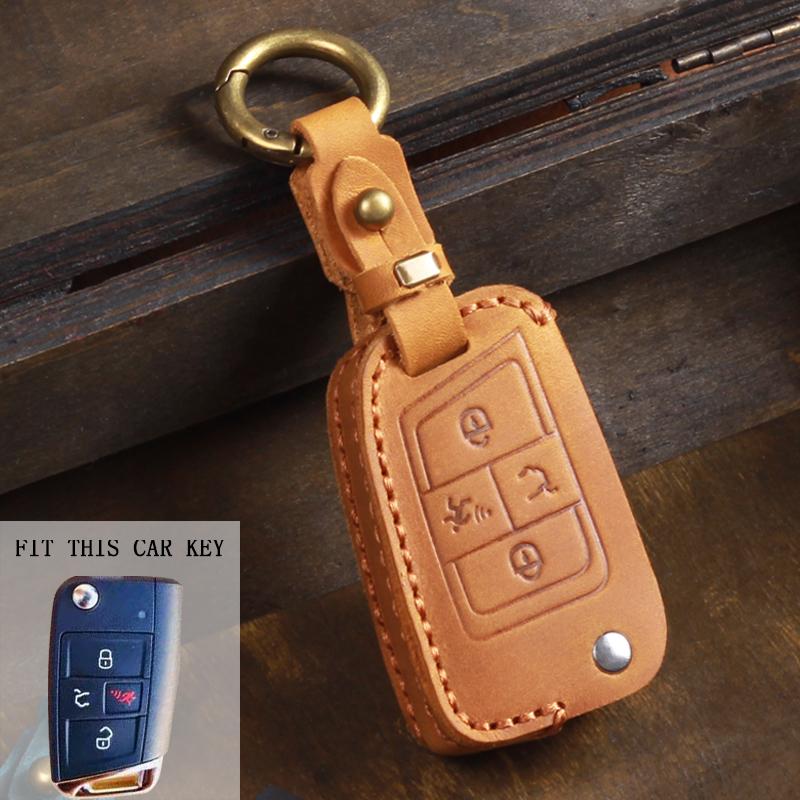

Leather Car Key Case For Vw Volkswagen Golf Vii Mk7 Gti Jetta 4 Buttons Flip Keychain Hoder Remote Control Fobs Protector Cover