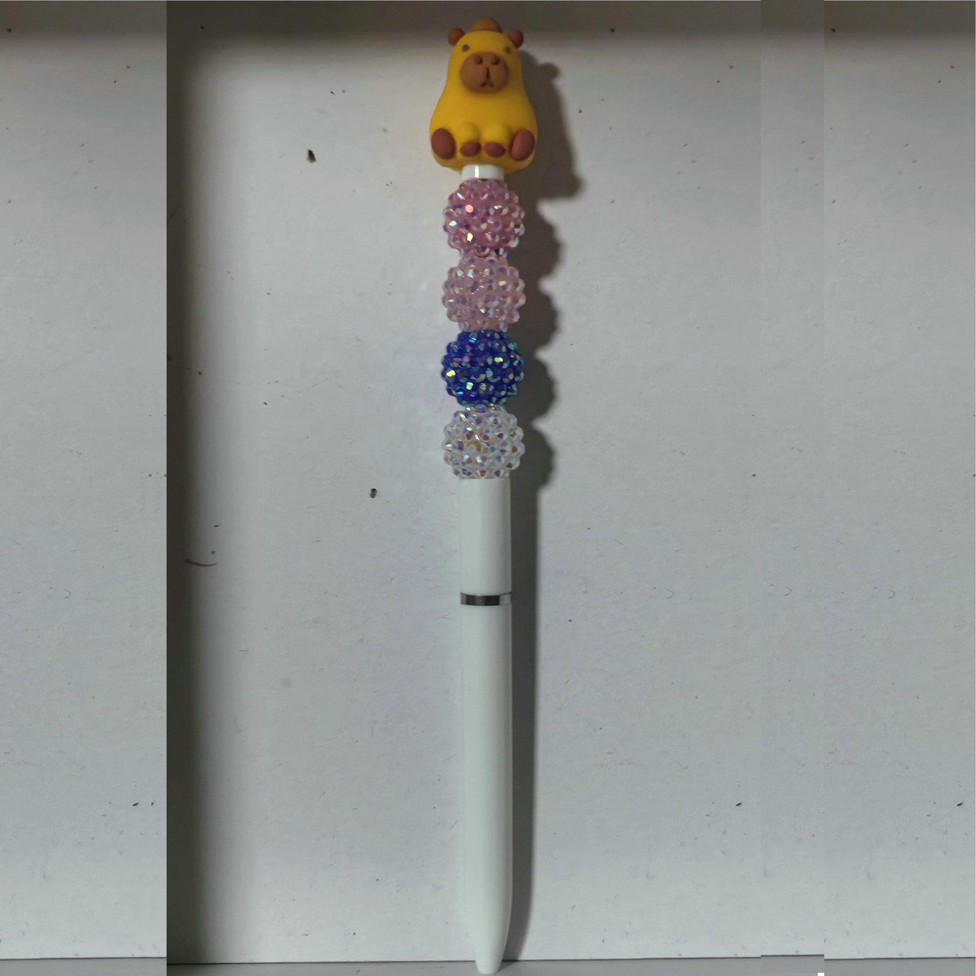 

Fresh Charm Rotating Crystal Pen: White Slimming Diamond Ballpoint with Capybara Design 1.0mm Black