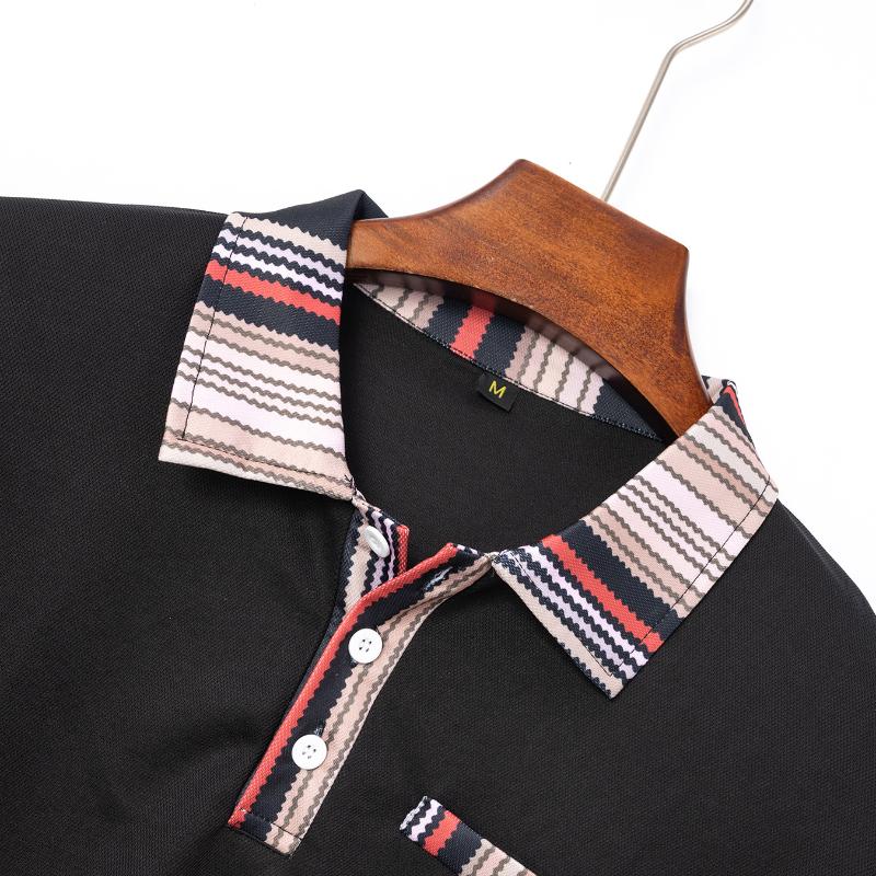 2025 Herren Neues Brusttasche Fake Farbblock Knopf Lässiges T-Shirt POLO-Shirt