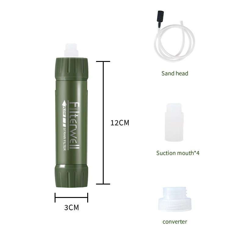 Filterwell Green Mini Travel Water Filter Straw Personal Outdoor Emergency Camping Equipment Hiking Survival Drinking System