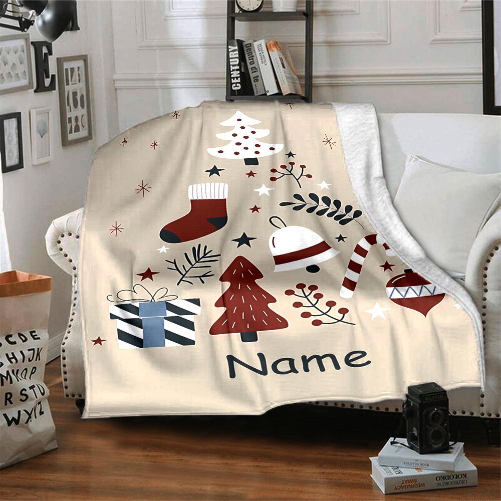 Custom Name Christmas Theme Printed Blanket - Perfect for Couch, Bed, Travel & Outdoor Use | Machine Washable, Cozy & Durable.