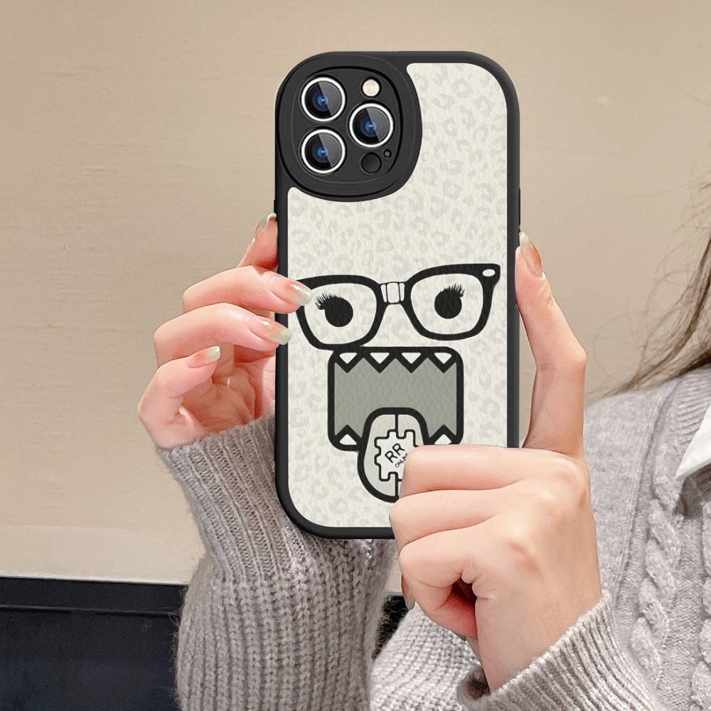 Cute Domo-Kun Phone Case For IPhone 16 15 14 13 12 11 Pro Max Plus Leather Shockproof Cover