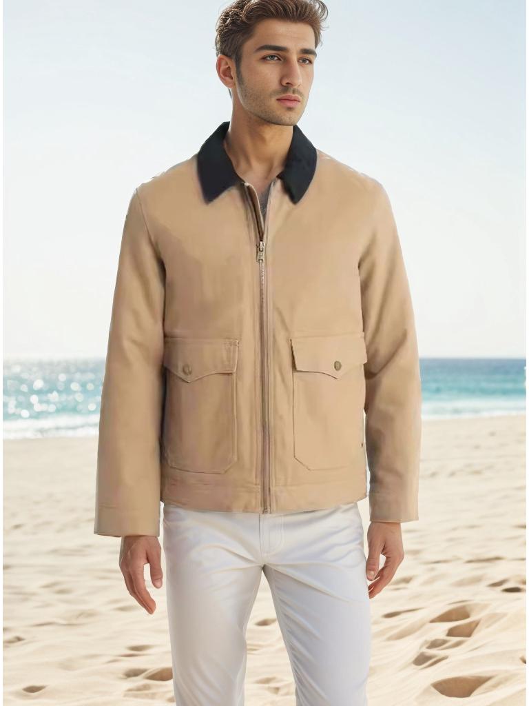 2024 Men's Color-Block Zipper Cardigan Jacket for Spring and Autumn