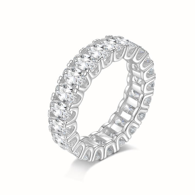 European-American Cross-Border Hot-Selling 3x5mm Oval Moissanite S925 Sterling Silver Stackable Ring, Niche Design, Fashionable Light Luxury