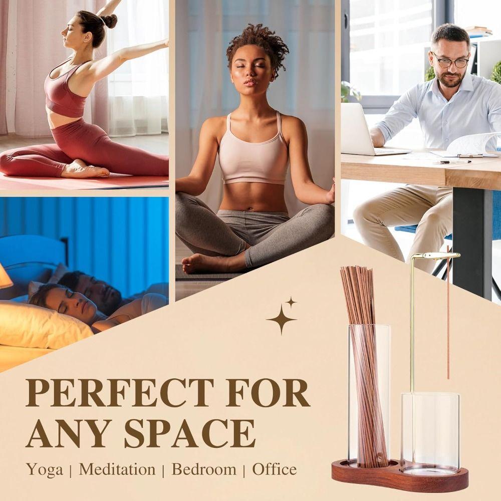 Removable Glass 2 In 1 Incense Holder Wooden Base Incense Candle Stand  Yoga