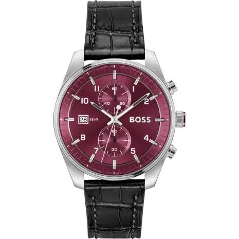 BOSS Skytraveller Red Dial Black Leather Men's Quartz Watch 1514193