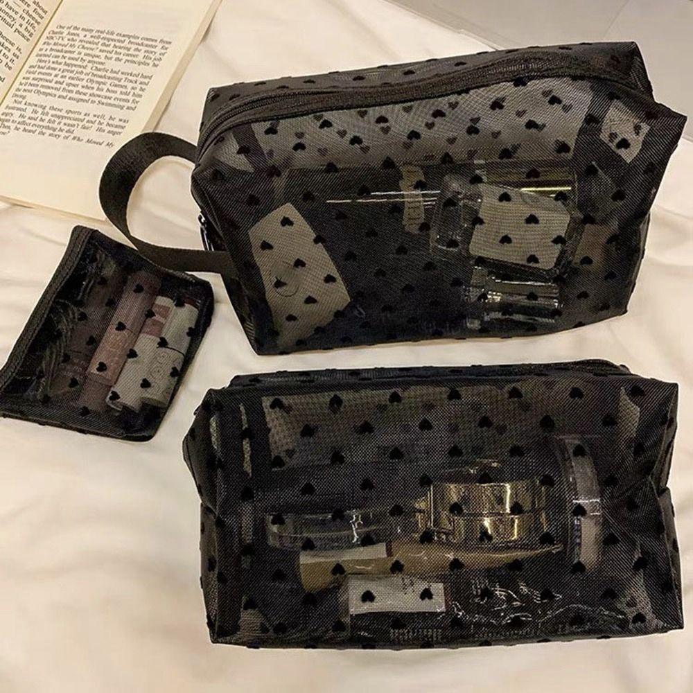 Herz Transparente Netz Make-up Tasche Multifunktionale Damen Kulturbeutel