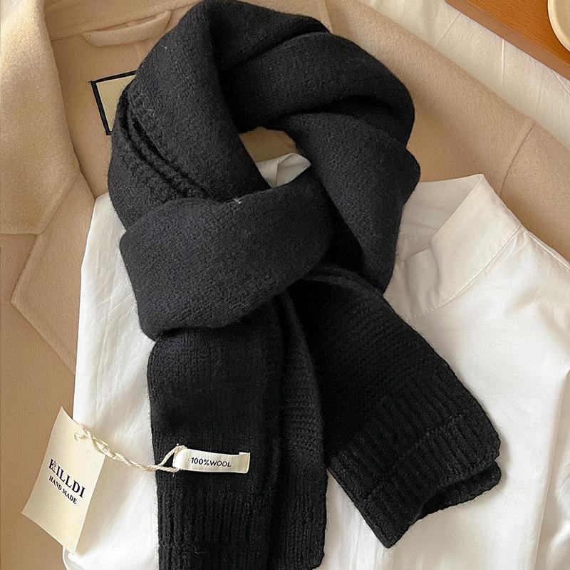 

Korean Autumn and Winter Simple Solid Color Ribbed Pure Wool Thickened Knitted Warm Scarf 160*20cm