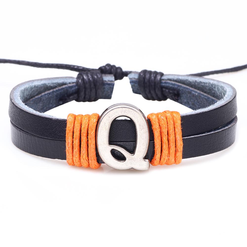 Handmade Woven Leather Bracelet with English Letter Charms