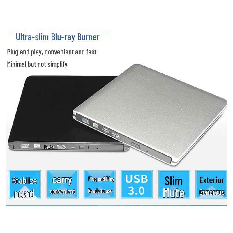 High-End Ultra-Thin USB 3.0 Aluminum External 4K Blu-ray Burner for Laptops & Desktops
