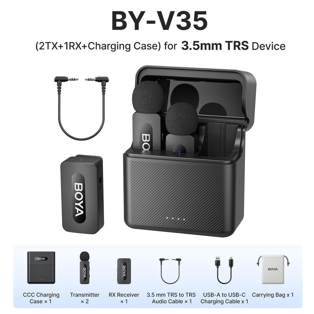 Microfono lavalier wireless BOYA BY-V3 con clip, microfono ricaricabile con cancellazione del rumore per iPhone, Android, fotocamera, live streaming, vlogging
