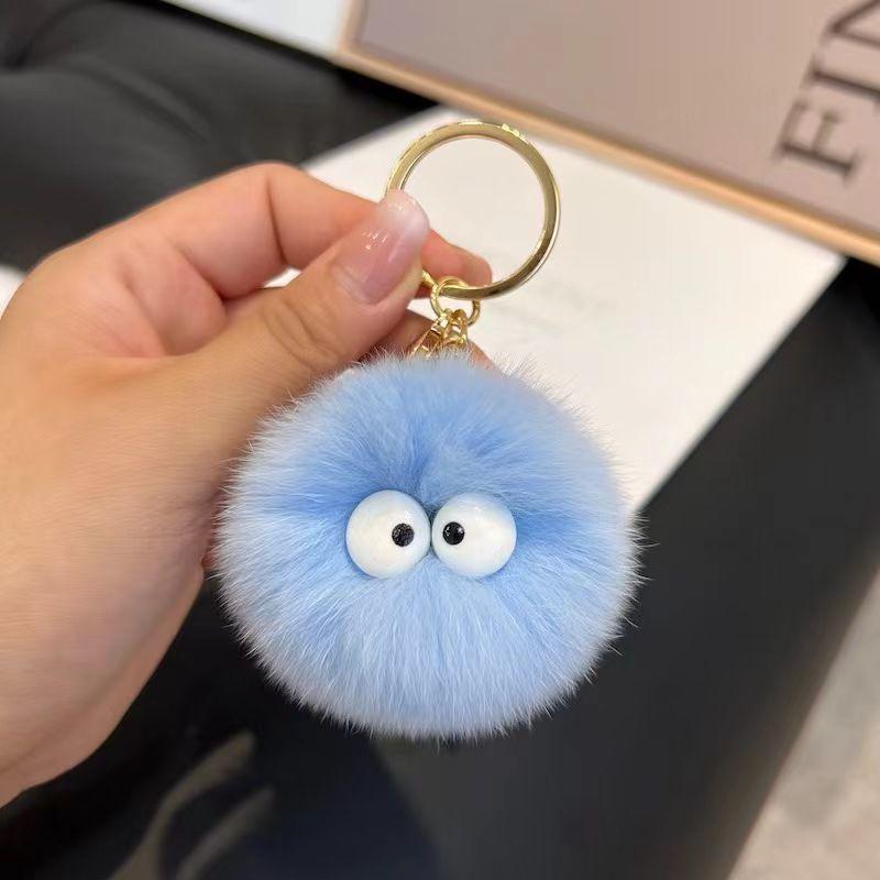 Cute Faux Mink Fur Pom-Pom Keychain: Small Plush Rabbit Fur Pendant for Backpacks.