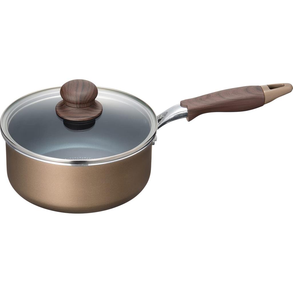 Wahei Freiz Non-stick IHGas Compatible Saucepan, 18cm, Beige, with Glass Lid, Branano 2 MB-2392