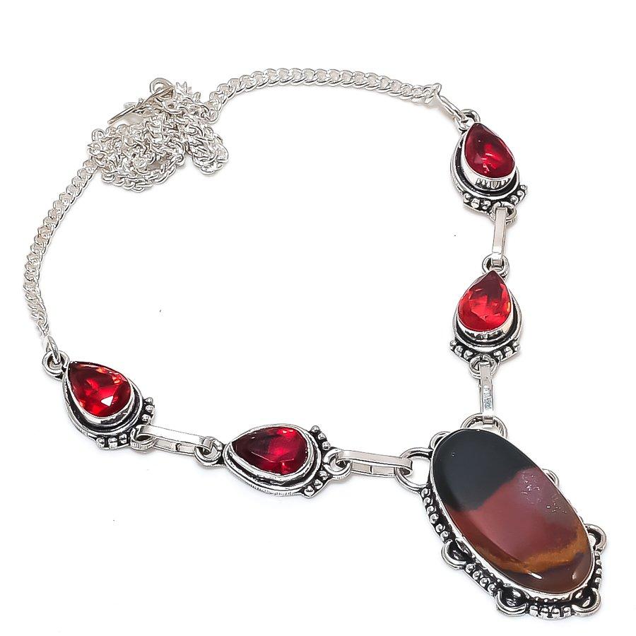 Bloodstone, Garnet Gemstone 925 Sterling Silver Jewelry Necklace 18"