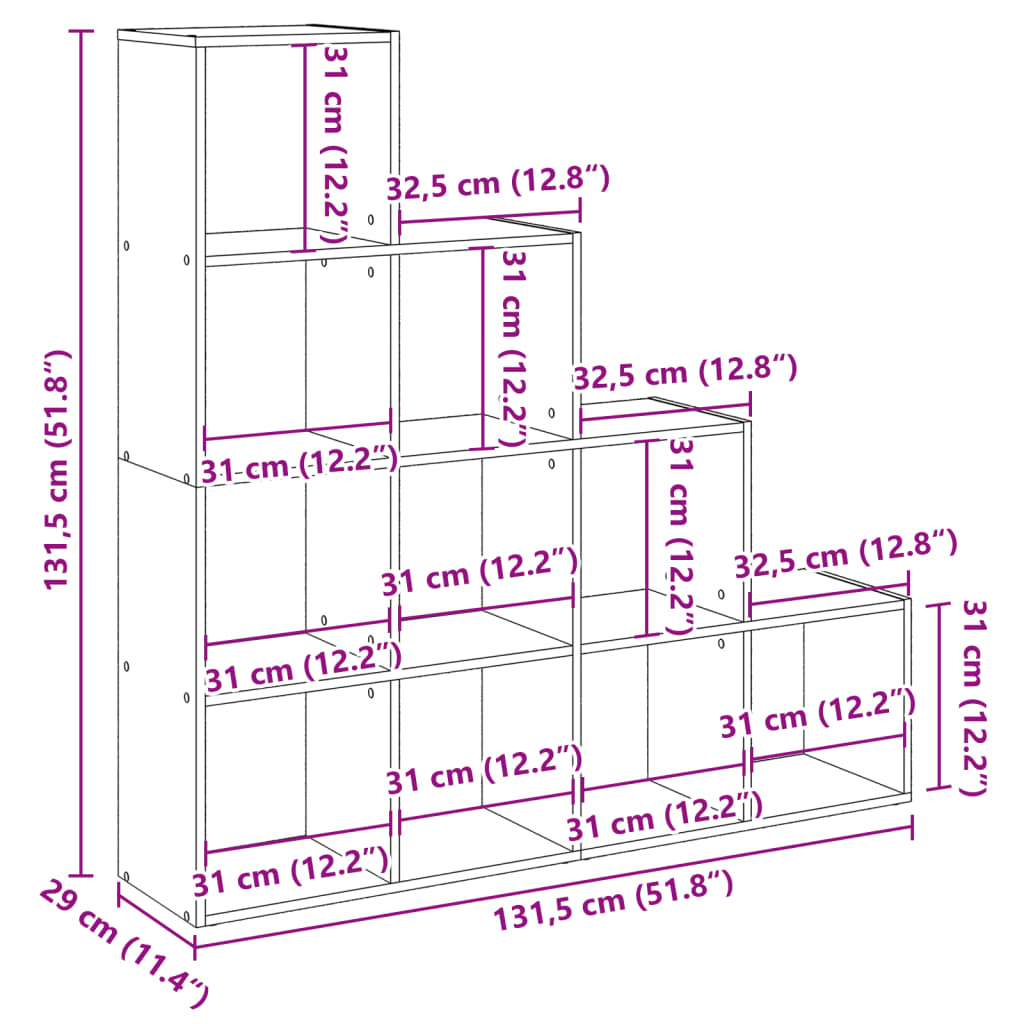 Room Divider Bookshelf 4 Tier Concrete Grey 131.5 x 29 x 131.5 cm
