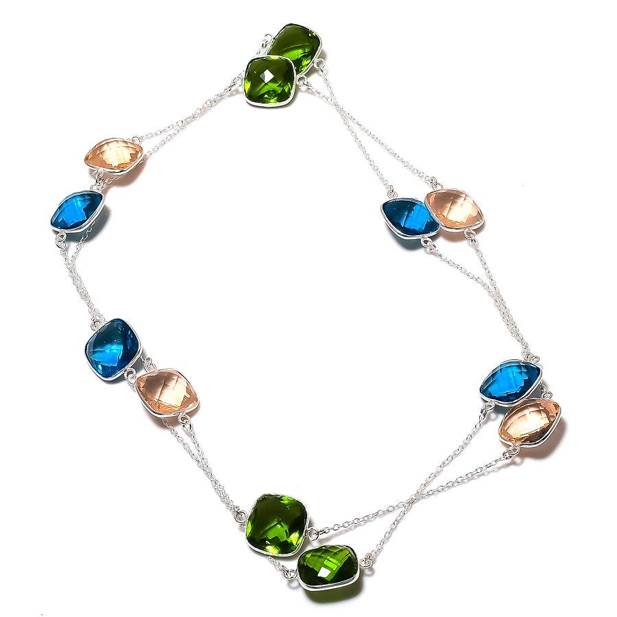 

Натуральный перидот, морганит, серебряное ювелирное ожерелье 925 пробы 36 дюймов r8u18