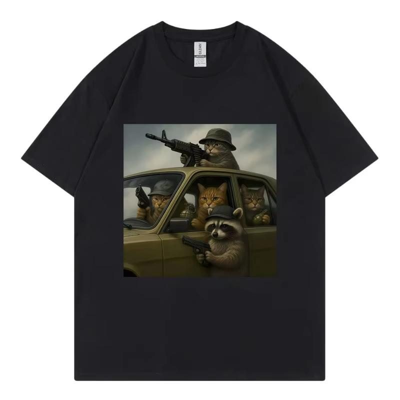Funny Cat Gang Graphic T Shirts Men Women Vintage Fashion Short Sleeve T-shirts High Quality Cotton Oversized T-shirt Streetwear