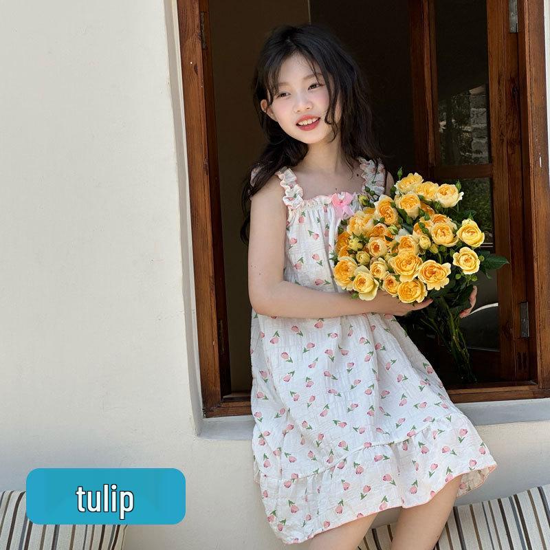 2025 Girls Strappy Summer Beach Dress: Stylish Resort-Style Casual Skirt 90 cm