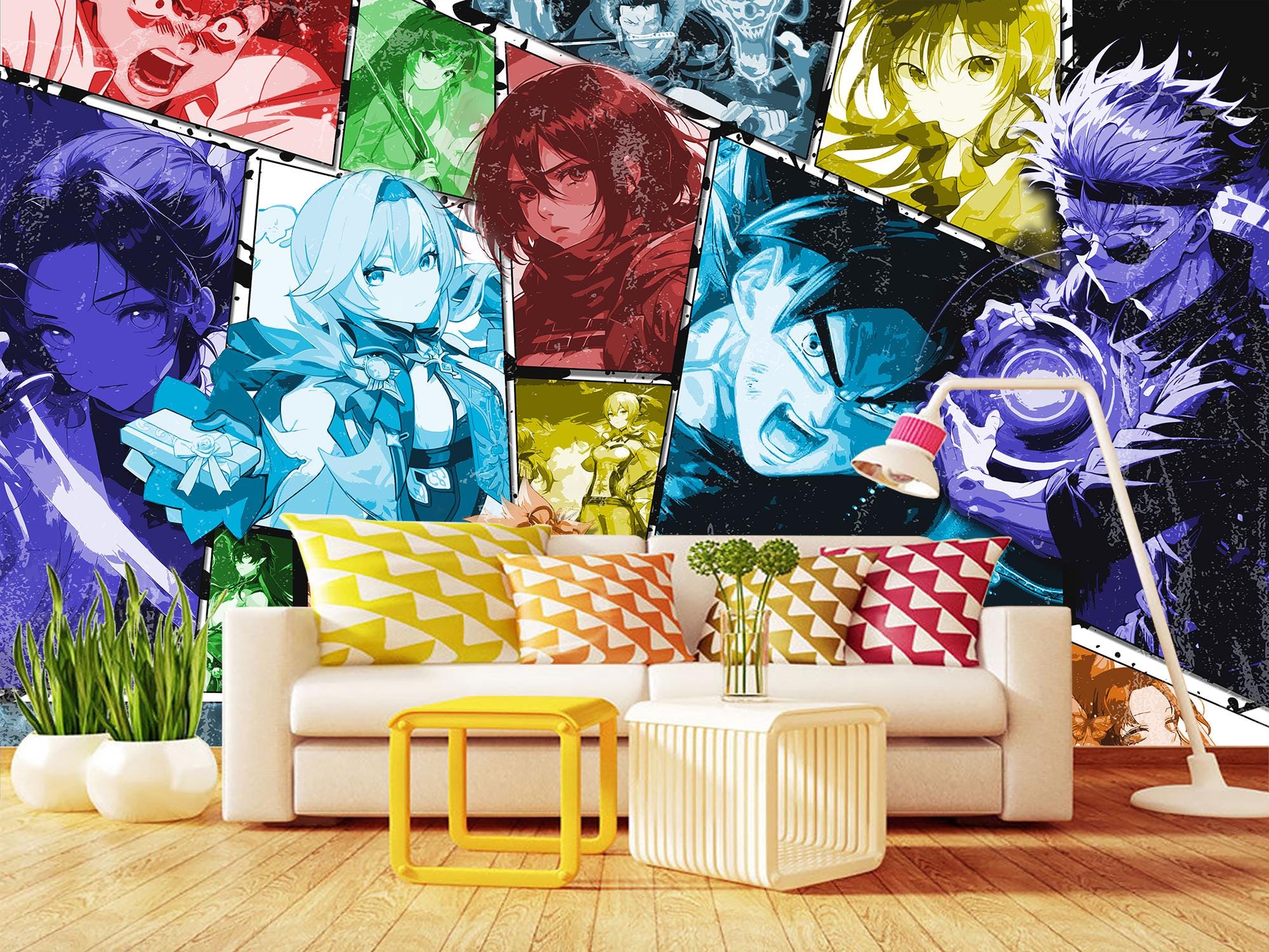 

Colorful Anime Wallpaper Wall Mural Playroom Anime Characters Collage Peel Stick Wallpaper Gaming Room Decor Home Design 74x94cm(29x37in)