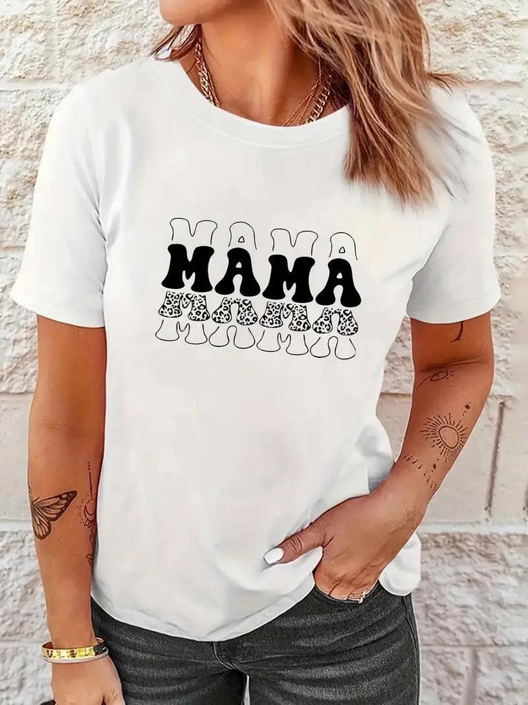 Women's Mother's Day Round Neck Short-Sleeve Top - European & American Style, Free Shipping