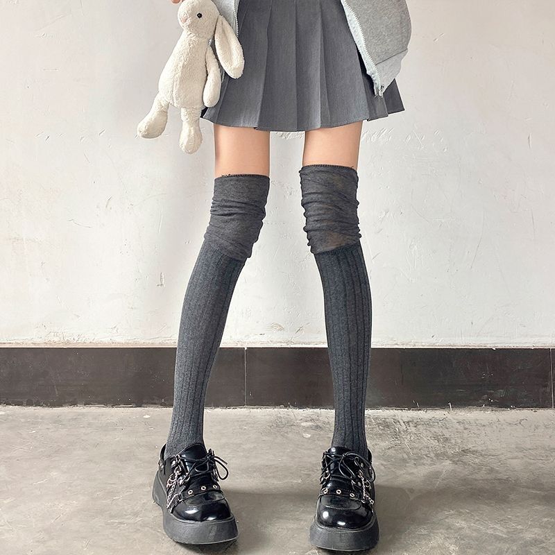Women'S Thigh High Stockings Trendy Casual Over The Knee Long Socks Lolita Thermal Vertical Stripe Socks Female Tube Leggings