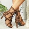 European & American Mesh Velvet High Heel Sandals with Cross Straps & Open Toe - Large Sizes Available