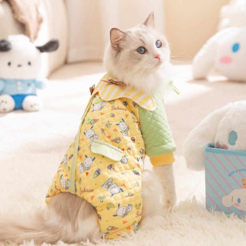 Fleece and thickened thermal bib full of printed four-legged cotton-padded clothes into kitten thermal cat clothes