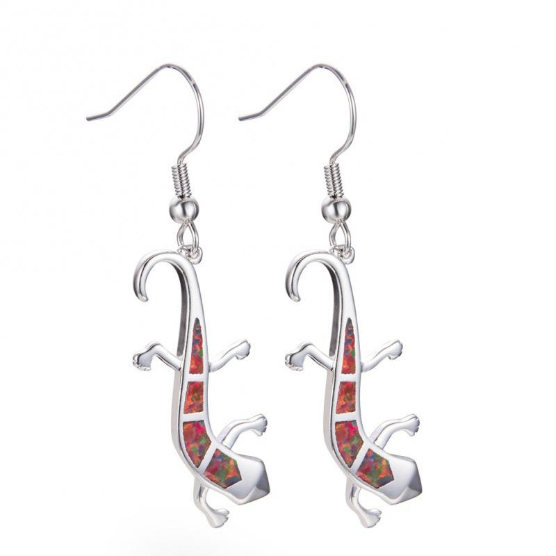 Ohrringe, Europäische und Amerikanische Silber + Weißer Opal Eidechsen-Ohrringe, Exquisite Ohrringe.