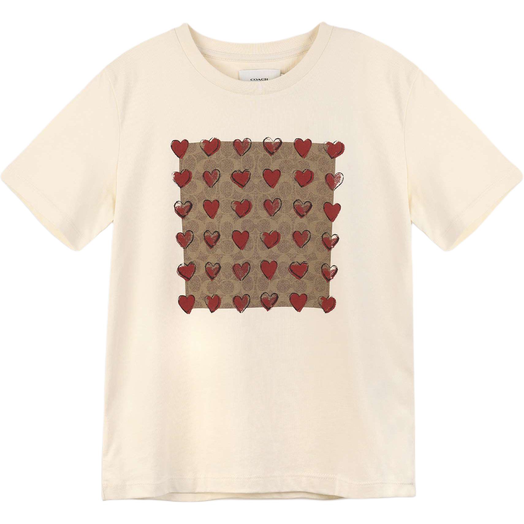 

Coach Limited Edition Heart Logo Pattern Short Sleeve T-Shirt Women tops CBE95-WHT XS