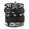 Hot Sale 5-piece Punk Style Handwoven Retro Fashion Big Pentagram Skull Alloy Accessory Leather