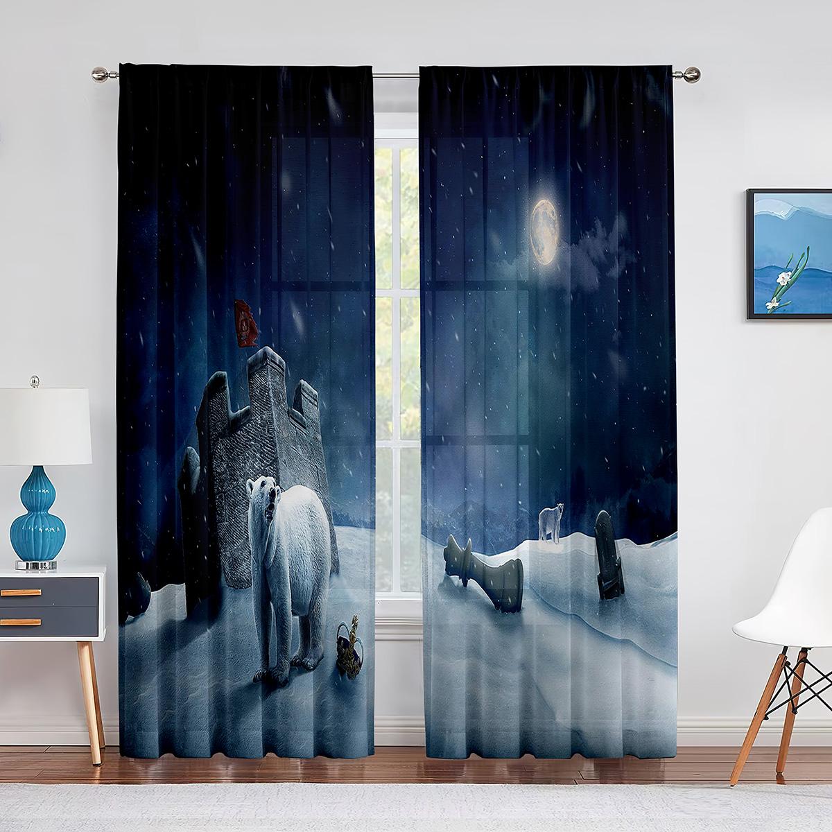 Милый белый медвежонок Антарктида Северное животное Прозрачные шторы для гостиной спальни — фото 13