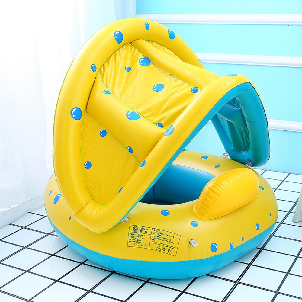Baby Swim Ring with Sunshade, Toddler Inflatable Boat Float with Steering Wheel