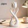 Stylish Entrance Hall Decor 3D Printed Tulip Flower Figurine with Hollow Heart Decor, Modern Desktop Decorative Figurines Ornament, Sculpture