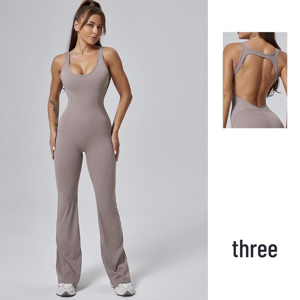 Premium Women's Yoga Suit - Peach Hip-Lifting One-Piece with Flared Pants