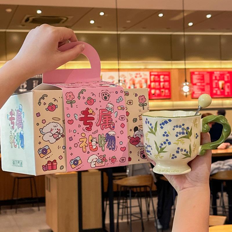 Exquisite Flower Goblet High End Ceramic Mug for Girls Birthday Gifts Best Friend Souvenir Gift Box