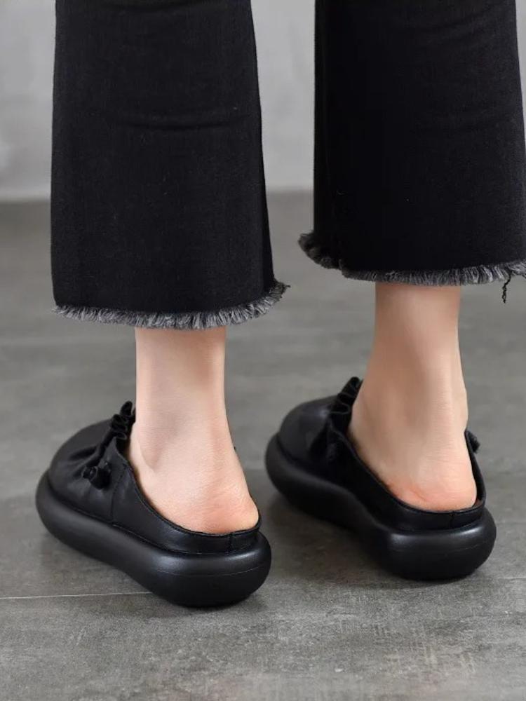 Johnature Soft Soled Round Toe Comfortable Outdoor Slippers Genuine Leather Versatile Women's Shoes