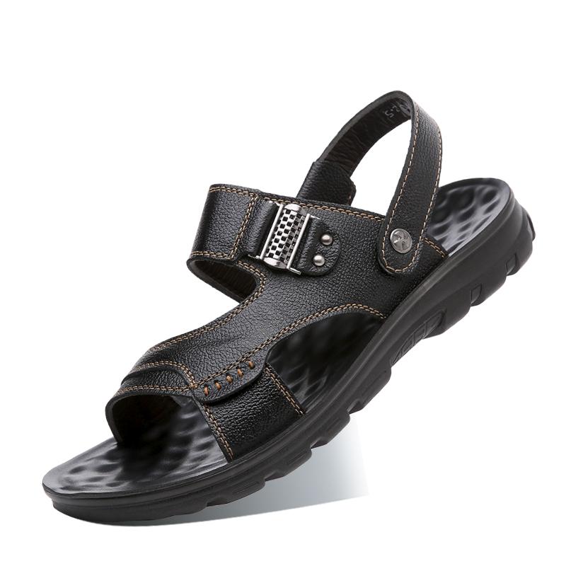 

Мода 2024 года, мужские новые летние модные мужские кожаные сандалии, удобные дышащие спортивные повседневные нескользящие пляжные роскошные сандалии 44 чёрный