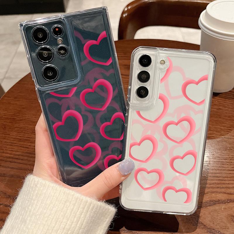 Heart Print Transparent Phone Case For Samsung Galaxy S25 S24 S22 Ultra S23 S24 FE A17 A56 A16 A36 A26 A55 A15 A25 A54 5G Shockproof Soft TPU Cover