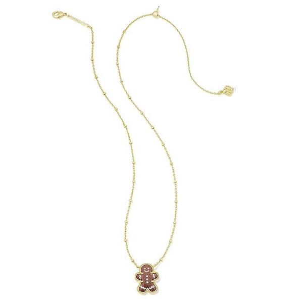 Cute Gingerbread Man Necklace for Women Fashion 14K Gold Plated Pendant Choker Christmas Holiday Gift Earring Jewelry Set Chic Small Design